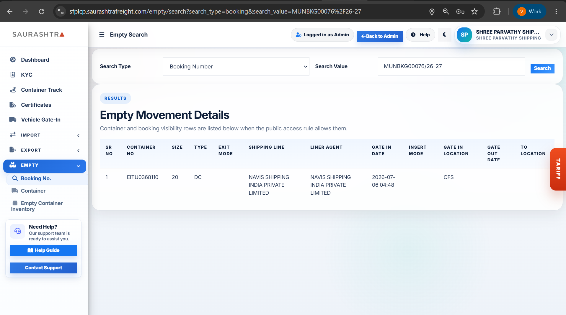 Booking No. Search