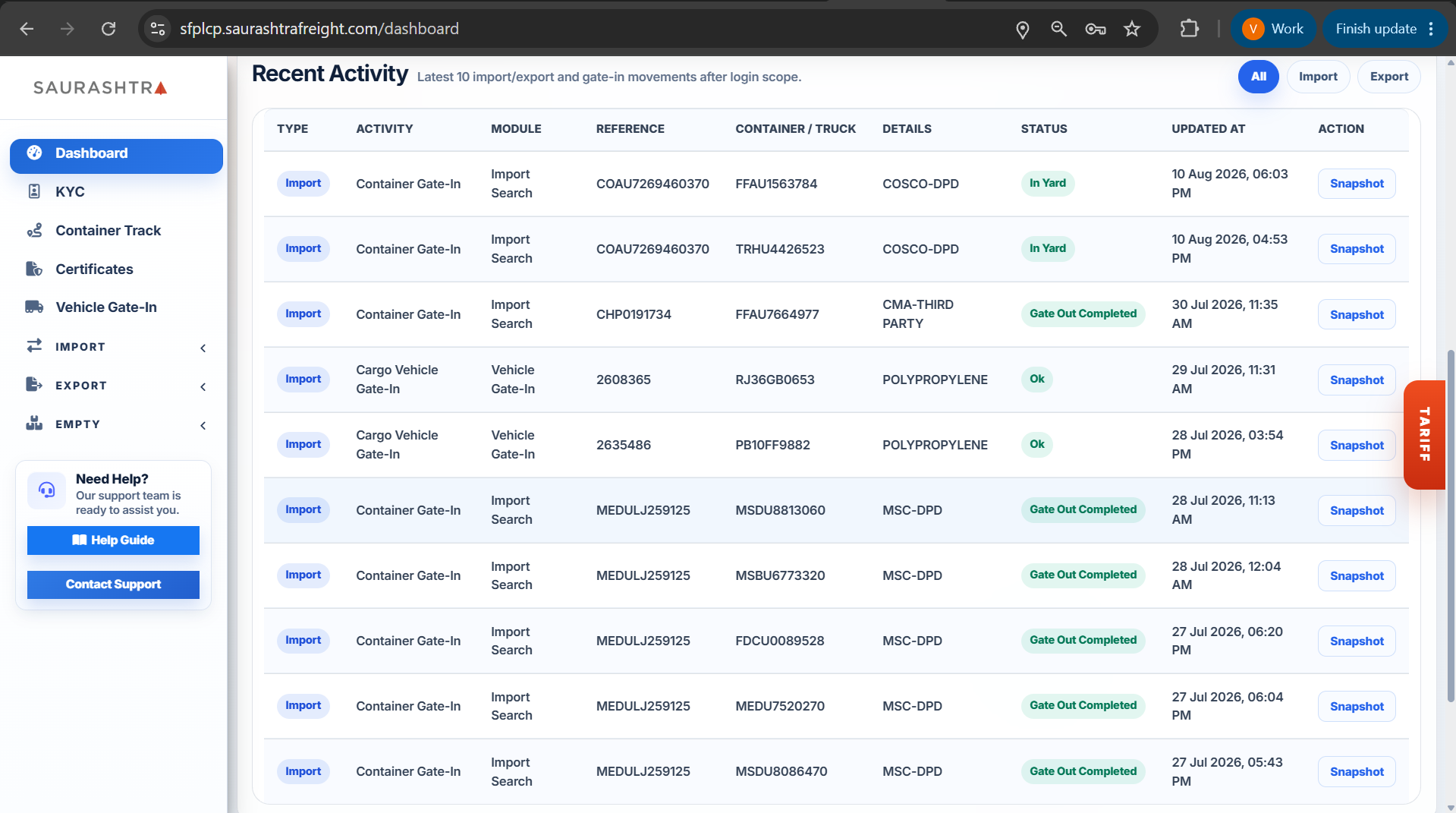 Recent Activity Snapshot