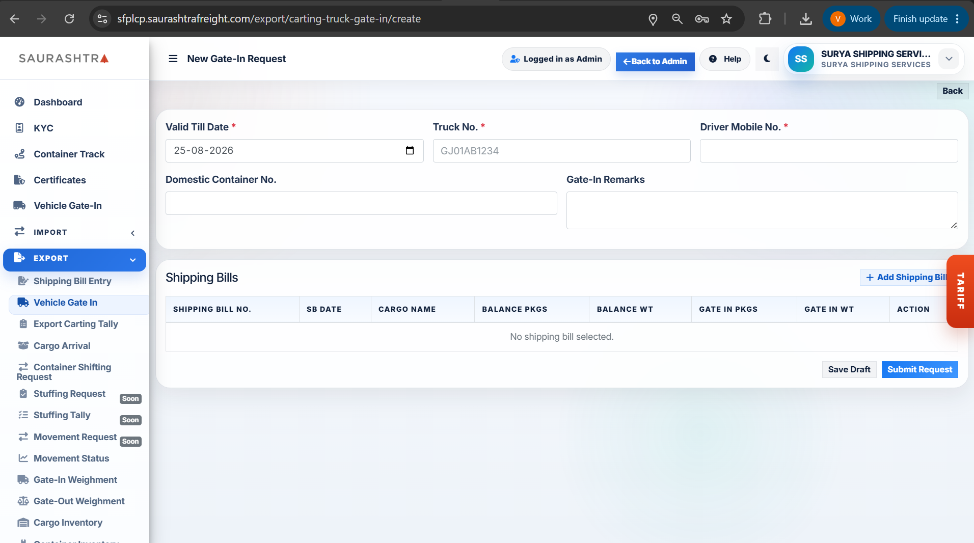New Carting Request Form