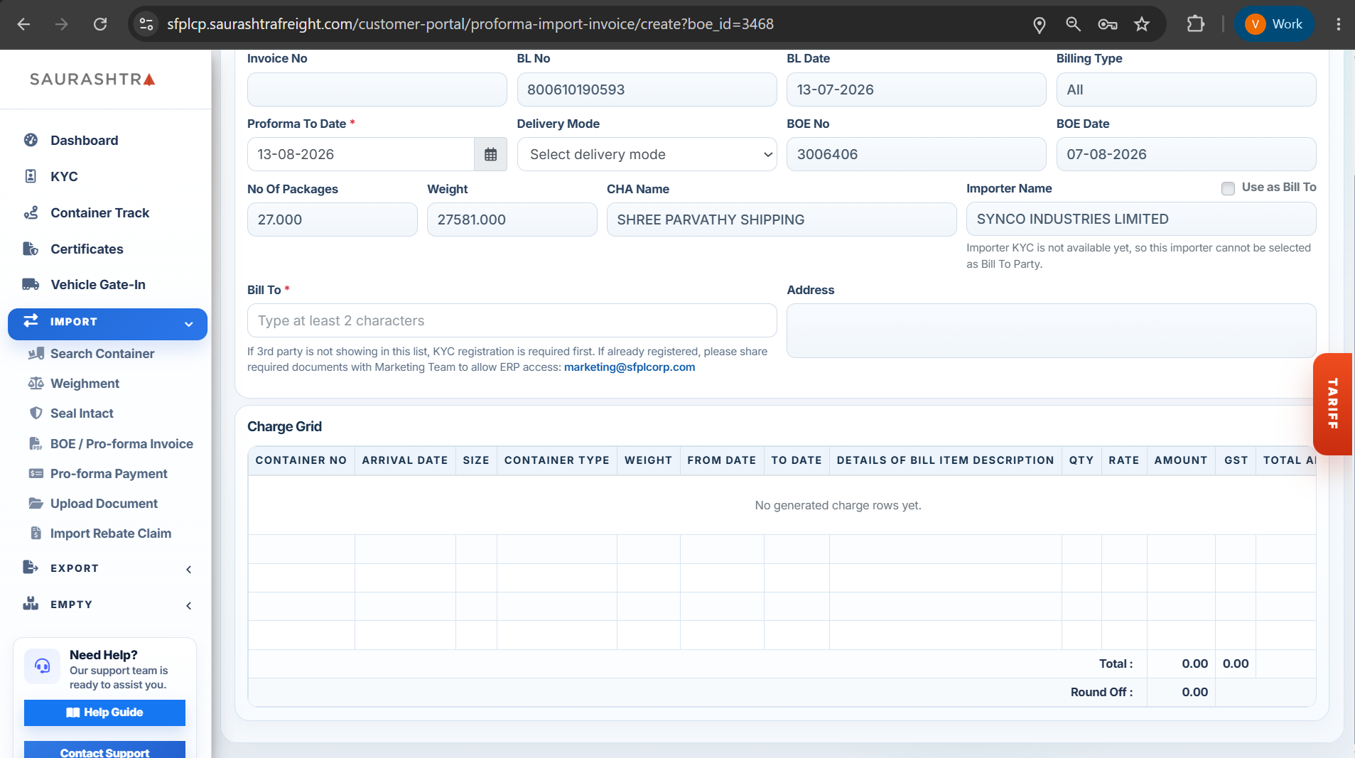 Create Pro-forma Invoice - Calculation Breakdown