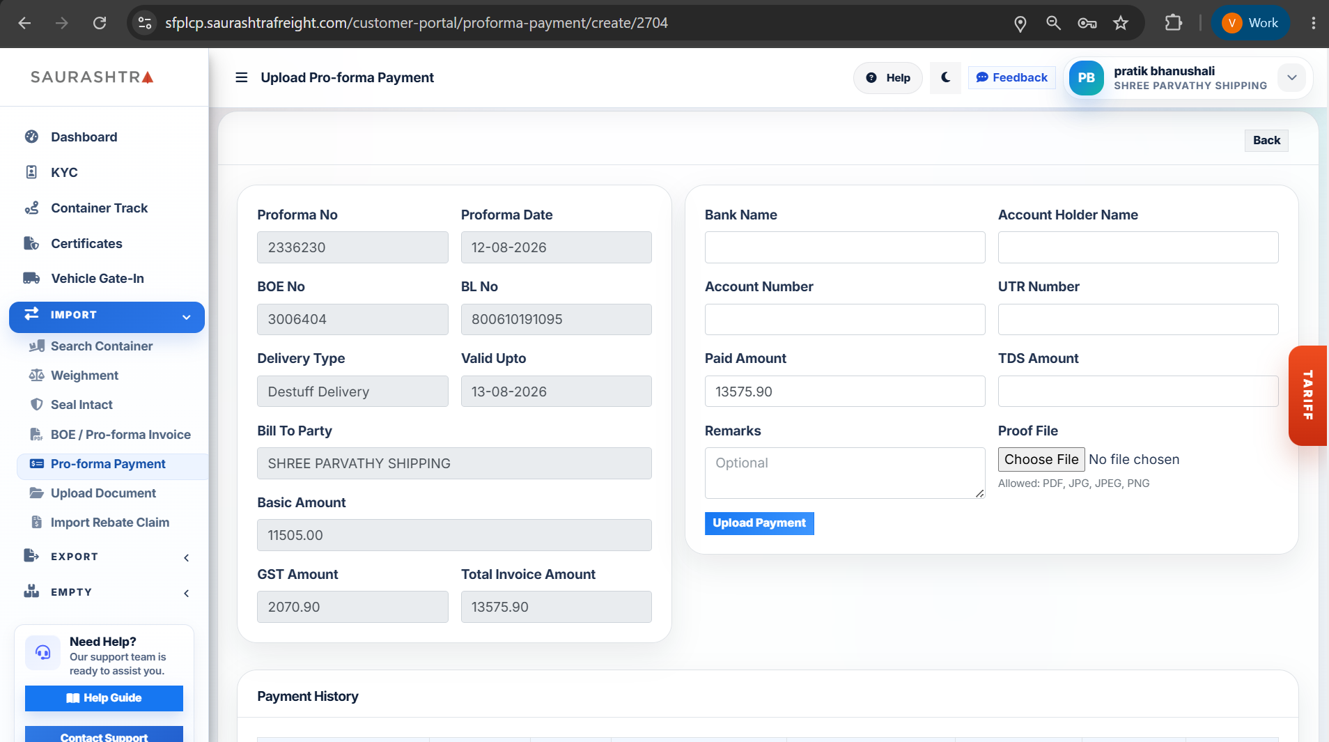 Upload Payment Proof - Mode & Transaction Details