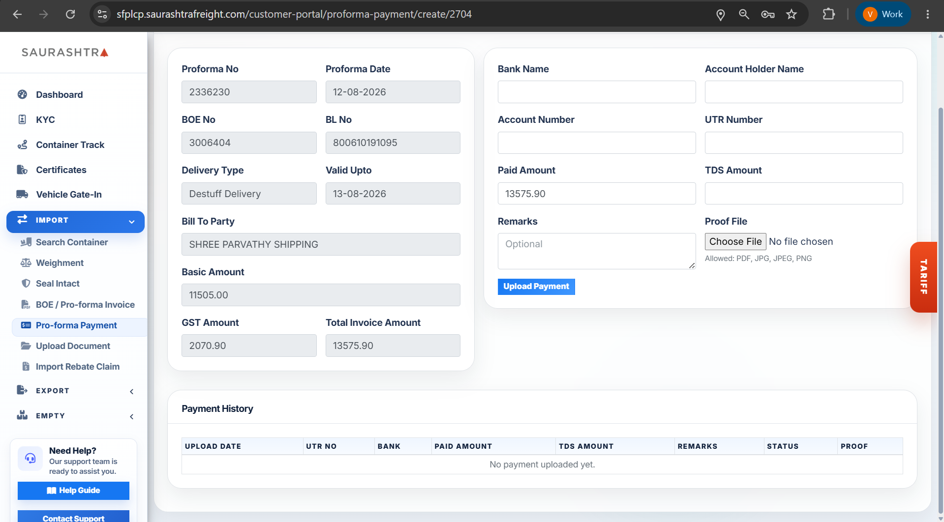 Upload Payment Proof - Receipt Attachment